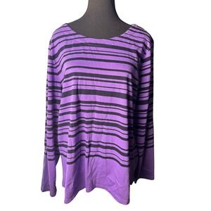 Talbots Women's XL Purple Navy Striped Long Sleeve‎ 100% Cotton Casual Shirt